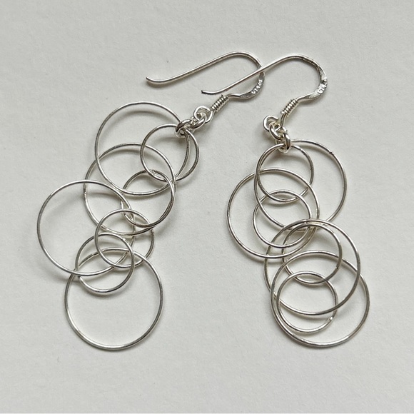 Sterling Silver Eight Circle Dangling Earrings - Picture 6 of 7